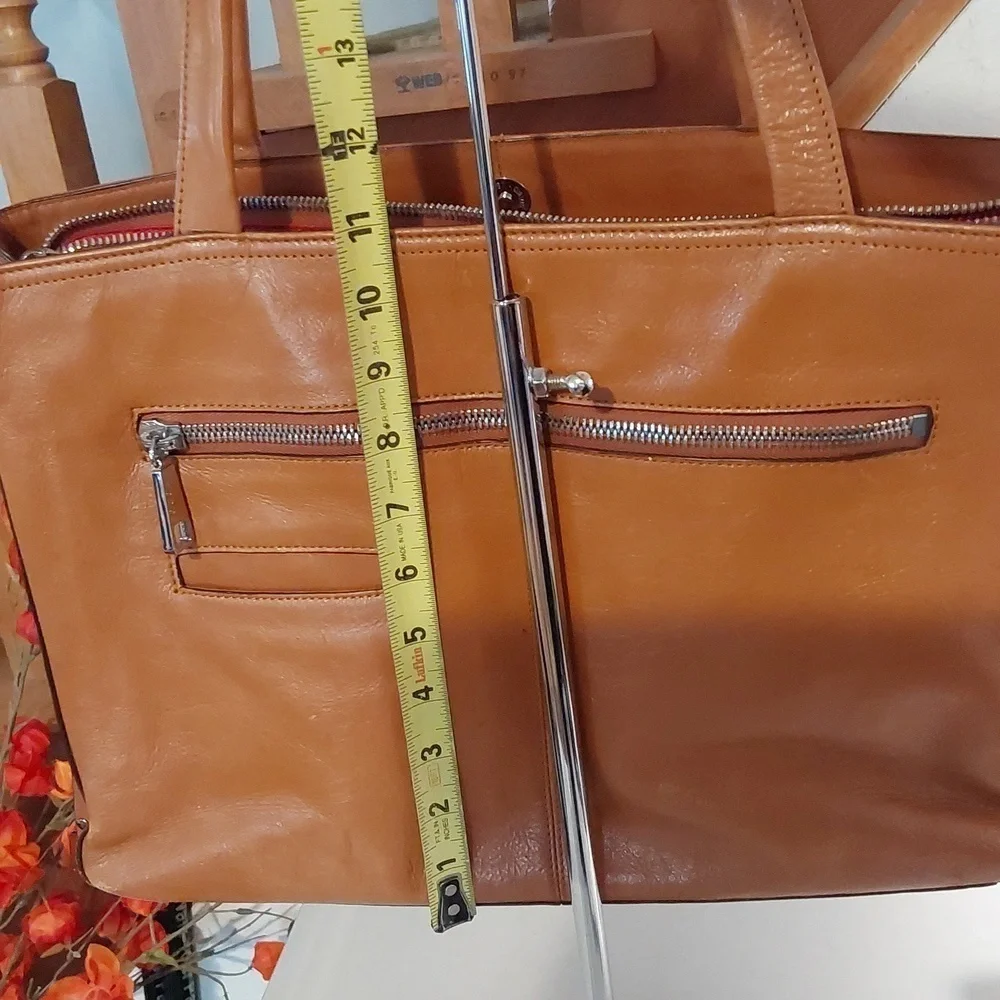 Hobo Womens Vintage Tan Orange Leather Zipper Tote Bag Minimalist Large